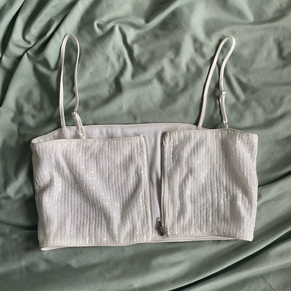 12th Tribe Soirée White Sequin Crop Top - Picture 8 of 16